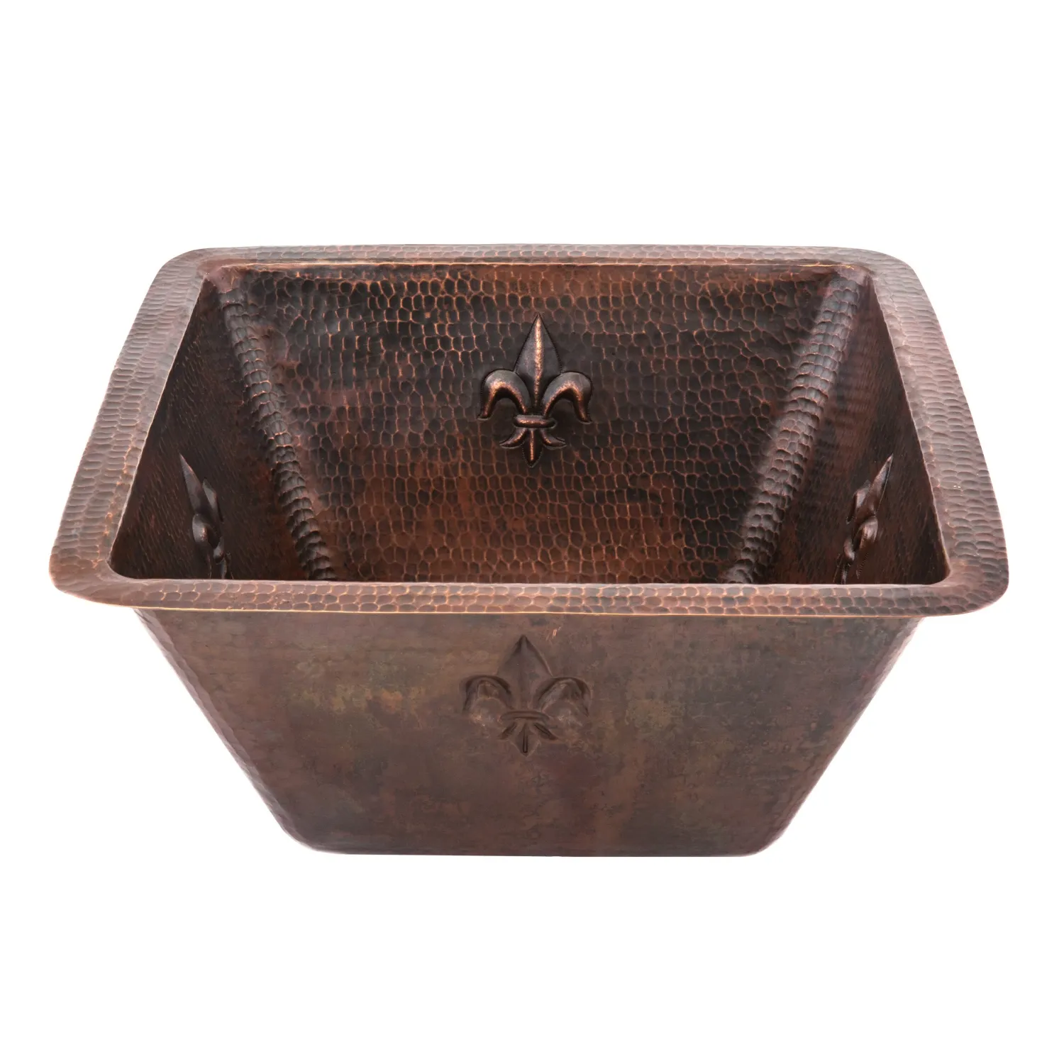 Discount 15" Square Fleur De Lis Copper Bar/Prep Sink with 2" Drain Size Bar / Prep Sinks