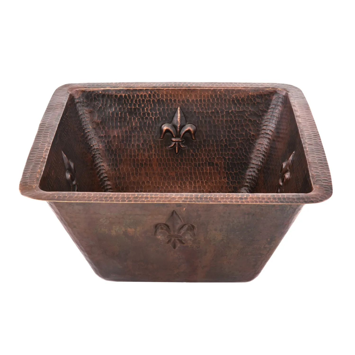 Clearance 15" Square Fleur De Lis Copper Bar/Prep Sink with 3.5" Drain Size Bar / Prep Sinks
