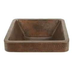 Online 15" Square Skirted Vessel Hammered Copper Sink Semi-Recessed Sinks|Above Counter / Vessel Sinks