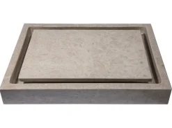 Rectangular Infinity Pool Sink in Polished Penny Grey Marble Above Counter / Vessel Sinks