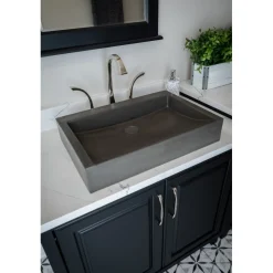 Best Rectangular Sloped Concrete Vessel Sink in Dark Gray Above Counter / Vessel Sinks