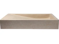Clearance Rectangular Slopes Vessel Sink in Honed Galala Beige Marble Above Counter / Vessel Sinks