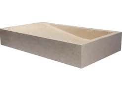 Clearance Rectangular Slopes Vessel Sink in Honed Galala Beige Marble Above Counter / Vessel Sinks