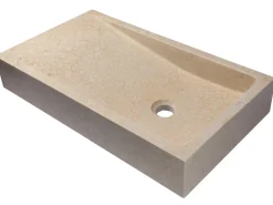 Clearance Rectangular Slopes Vessel Sink in Honed Galala Beige Marble Above Counter / Vessel Sinks