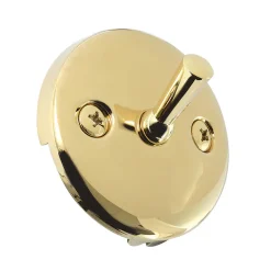 Hot Round Bathtub Overflow Plate with Trip Lever in Polished Brass Tub Drains