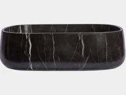 Discount Rounded Rectangular Vessel Sink in Nero Marquino Marble Above Counter / Vessel Sinks