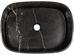 Discount Rounded Rectangular Vessel Sink in Nero Marquino Marble Above Counter / Vessel Sinks
