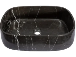 Discount Rounded Rectangular Vessel Sink in Nero Marquino Marble Above Counter / Vessel Sinks