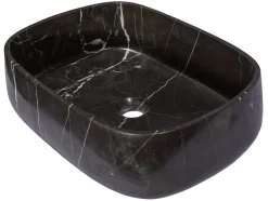 Discount Rounded Rectangular Vessel Sink in Nero Marquino Marble Above Counter / Vessel Sinks