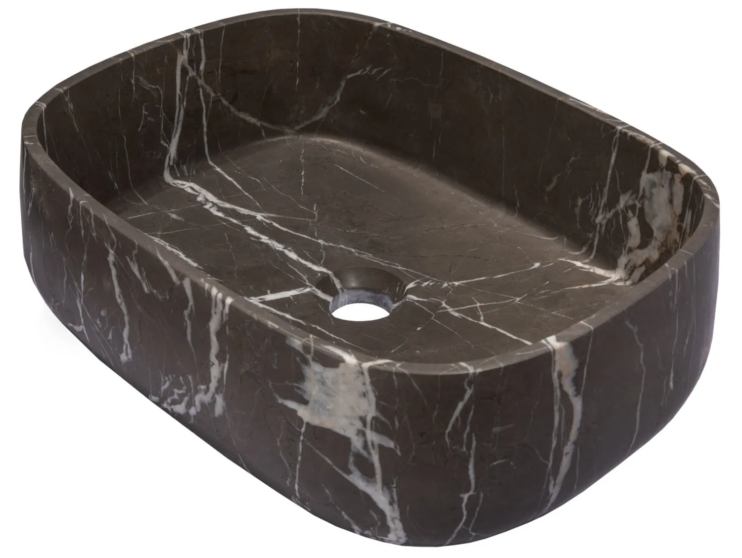 Outlet Rounded Rectangular Vessel Sink in Pietra Grey Marble Above Counter / Vessel Sinks