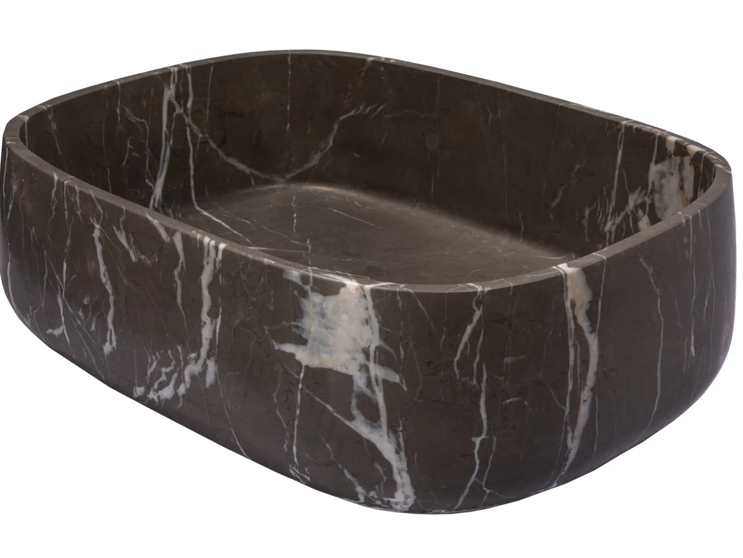 Outlet Rounded Rectangular Vessel Sink in Pietra Grey Marble Above Counter / Vessel Sinks