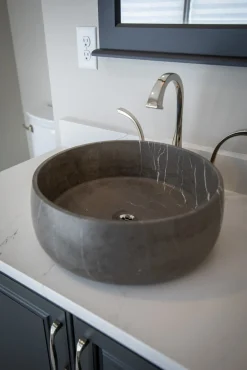 Best Rounded Vessel Sink in Pietra Grey Marble Above Counter / Vessel Sinks