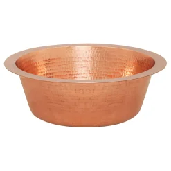14" Round Hammered Copper Bar Sink with 2" Drain Opening in Polished Copper Bar / Prep Sinks