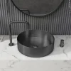 New 15" Round Stainless Steel Bathroom Vessel Sink with Drain in Black Stainless Steel Sinks|Above Counter / Vessel Sinks
