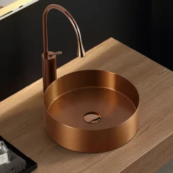 New 15" Round Stainless Steel Bathroom Vessel Sink with Drain in Rose Gold Stainless Steel Sinks|Above Counter / Vessel Sinks