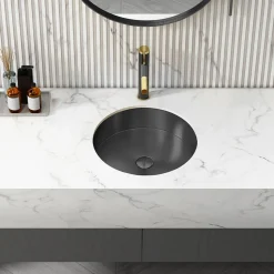 Discount 15" Round Stainless Steel Undermount Bathroom Sink with Drain in Black Undermount|Stainless Steel Sinks