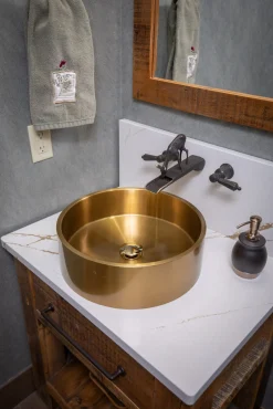 Sale 15 3/4" Round Thick Rim Stainless Steel Bathroom Vessel Sink with Drain in Gold Stainless Steel Sinks|Above Counter / Vessel Sinks