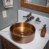 Discount 15 3/4" Round Thick Rim Stainless Steel Bathroom Vessel Sink with Drain in Rose Gold Stainless Steel Sinks|Above Counter / Vessel Sinks