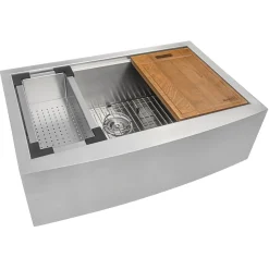 Online 27" Apron-front Workstation Farmhouse 16 Gauge Stainless Steel Single Bowl Kitchen Sink Stainless Steel Sinks|Single Bowl Sinks