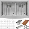 Online 33" Apron-front Workstation Low-Divide Double Bowl 60/40 Farmhouse 16 Gauge Stainless Steel Kitchen Sink Stainless Steel Sinks|Double Bowl Sinks