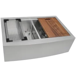 Hot 36" Apron-front Workstation Low-Divide Double Bowl 50/50 Farmhouse 16 Gauge Stainless Steel Kitchen Sink Stainless Steel Sinks|Double Bowl Sinks