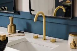 New Athena Stone Marble Fluted Widespread Bathroom Faucet in Brushed Gold 8" Widespread