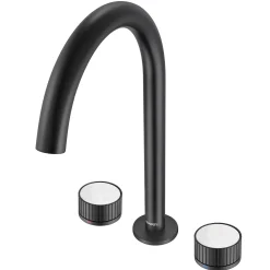 New Athena Stone Marble Inlay Fluted Widespread Bathroom Faucet in Matte Black 8" Widespread
