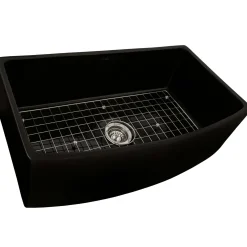 Outlet 33" Black Fireclay Bow-Front Farmhouse Kitchen Sink Single Bowl Sinks|Apron Front / Farmhouse Sinks