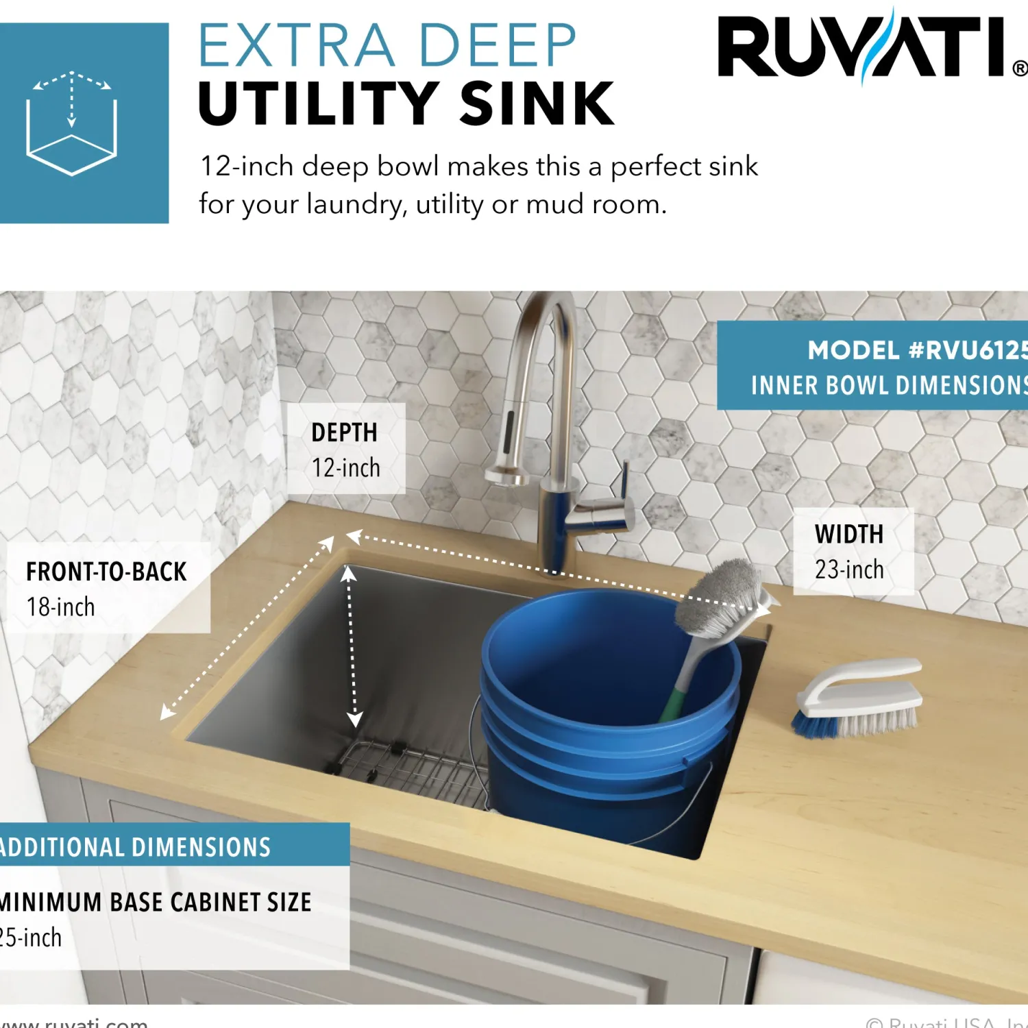 Clearance 12" Deep Small Radius 23" Undermount Laundry Sink Stainless Steel Sinks|Single Bowl Sinks