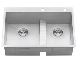 Clearance 33" Drop-in Low Platform-Divide Zero Radius 60/40 Double Bowl 16 Gauge Topmount Kitchen Sink Drop-In / Top Mount Sinks|Stainless Steel Sinks