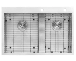 Clearance 33" Drop-in Low Platform-Divide Zero Radius 60/40 Double Bowl 16 Gauge Topmount Kitchen Sink Drop-In / Top Mount Sinks|Stainless Steel Sinks