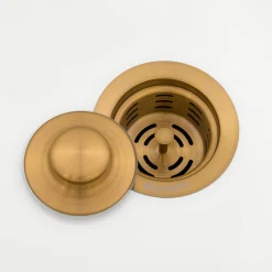 Clearance Extended Garbage Disposal Flange Basket and Stopper in Brushed Gold Sink Drains, Disposer Flanges & Air Gaps|Garbage Disposals & Parts