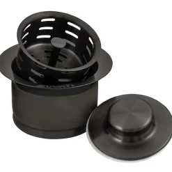 Discount Extended Garbage Disposal Flange with Basket and Stopper in Gunmetal Sink Drains, Disposer Flanges & Air Gaps
