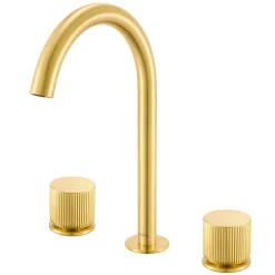 Fabio Two Handle Widespread Textured Knob Arc Round Neck Bathroom Faucet in Brushed Gold - RVF5238SG 8