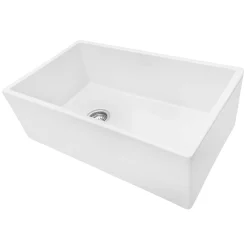 30" Fireclay Farmhouse Offset Drain Single Bowl Kitchen Sink White Single Bowl Sinks