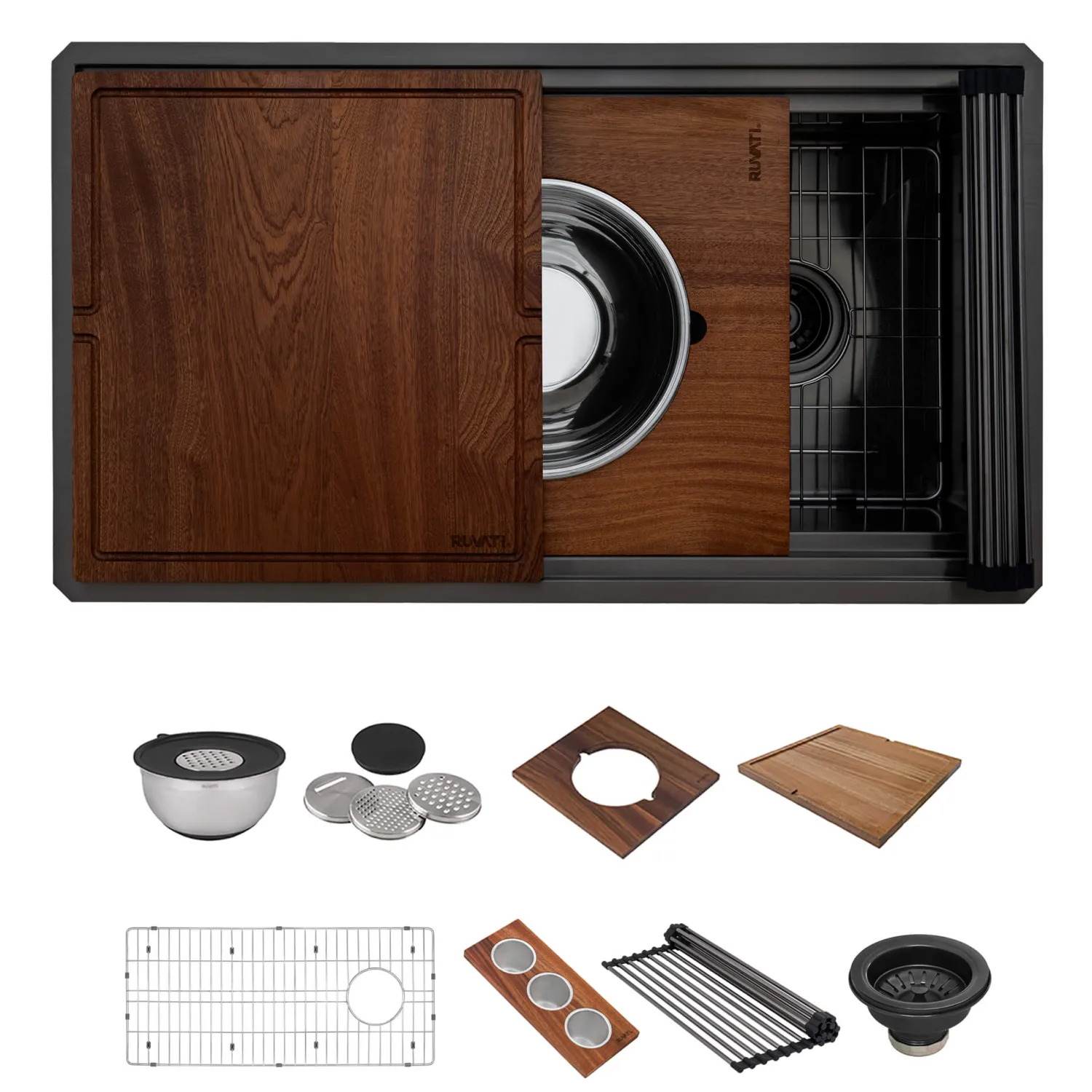 33" Gunmetal Double Ledge Small Radius Stainless Steel Workstation Kitchen Sink Undermount Sinks|Single Bowl Sinks
