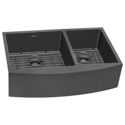 New 33" Gunmetal Stainless Steel 60/40 Double Bowl Apron Front Farmhouse Kitchen Sink Stainless Steel Sinks|Double Bowl Sinks