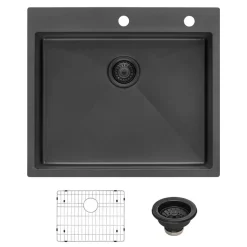 Online 25" Gunmetal Stainless Steel Topmount Single Bowl Kitchen Sink Gunmetal, Brass, & Gold