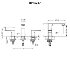 Online Lanai Two Handle Widespread Modern Rectangular Square Bathroom Faucet in Brushed Nickel Stainless - RVF5237BN 8" Widespread