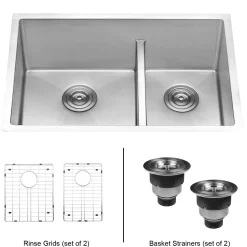 Outlet Low-Divide Undermount Tight Radius 60/40 Double Bowl 16 Gauge Stainless Steel Kitchen Sink Stainless Steel Sinks|Double Bowl Sinks