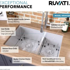 Outlet Low-Divide Undermount Tight Radius 60/40 Double Bowl 16 Gauge Stainless Steel Kitchen Sink Stainless Steel Sinks|Double Bowl Sinks