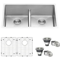 Outlet Low-Divide Undermount Tight Radius 50/50 Double Bowl 16 Gauge Stainless Steel Kitchen Sink Stainless Steel Sinks|Double Bowl Sinks