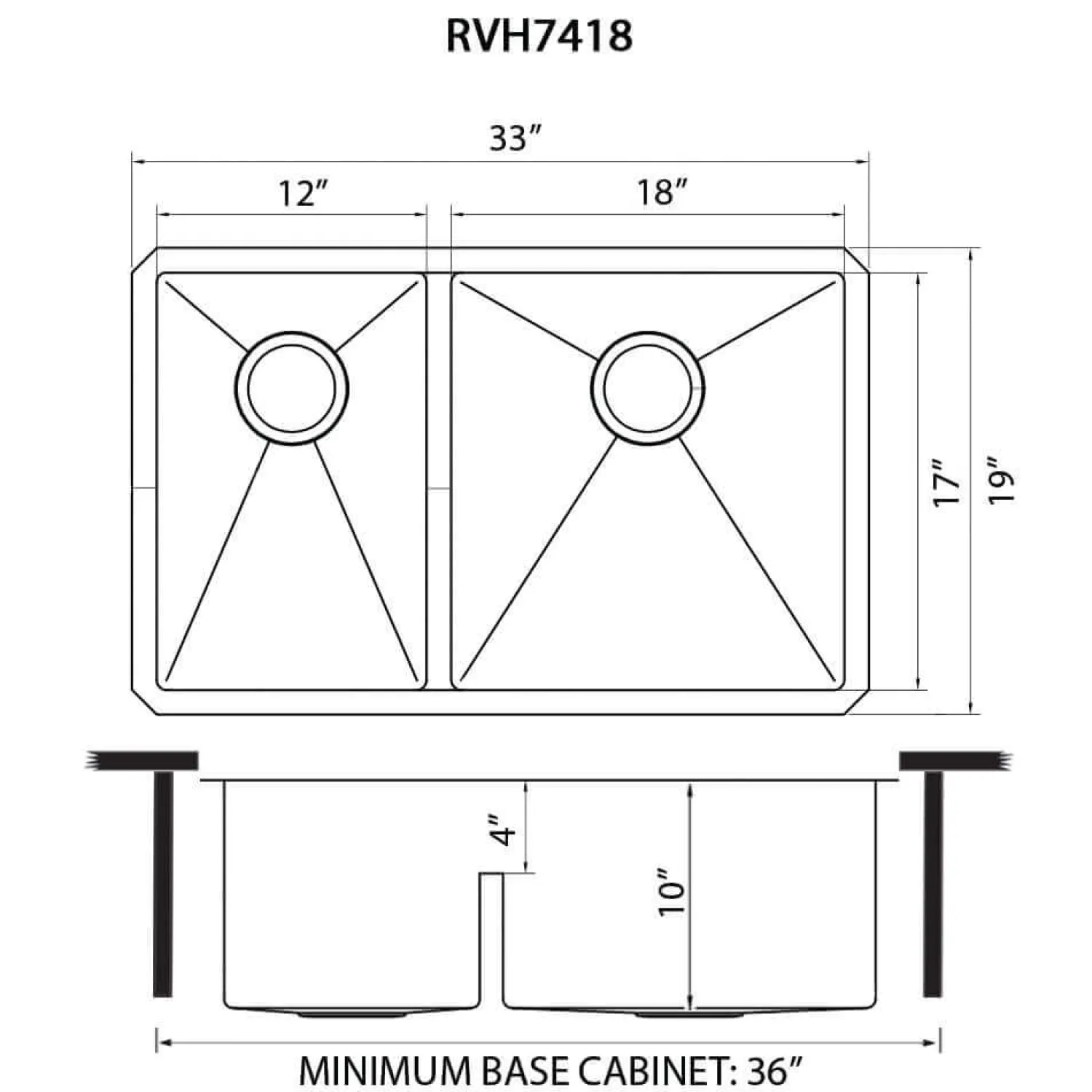 Discount 33" Low-Divide Undermount 40/60 Double Bowl Sink Stainless Steel Sinks|Double Bowl Sinks