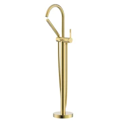 Clearance Lucia Single Handle Tall Floor Mounted Freestanding Tub Filler Faucet in Brushed Gold - RVF5338SG Free Standing Tub Fillers