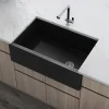 Discount Matte Black 30" Fireclay Farmhouse Offset Drain Single Bowl Kitchen Sink Single Bowl Sinks|Apron Front / Farmhouse Sinks