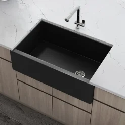 Discount Matte Black 30" Fireclay Farmhouse Offset Drain Single Bowl Kitchen Sink Single Bowl Sinks|Apron Front / Farmhouse Sinks