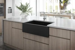 Discount Matte Black 30" Fireclay Farmhouse Offset Drain Single Bowl Kitchen Sink Single Bowl Sinks|Apron Front / Farmhouse Sinks
