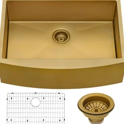 Sale 36" Matte Gold Apron Front Stainless Steel Kitchen Sink Stainless Steel Sinks|Gunmetal, Brass, & Gold