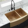 Discount 33" Matte Gold Stainless Steel 60/40 Double Bowl Apron Front Farmhouse Kitchen Sink Stainless Steel Sinks|Double Bowl Sinks