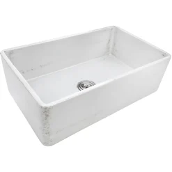 Best 33" Reversible Distressed White Fireclay Farmhouse Apron Front Kitchen Sink Single Bowl Sinks